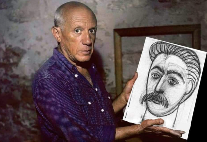Picasso shows his drawing of Josef Stalin